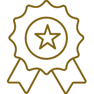 Outline of an award ribbon with a star at the center, in a golden color.