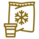 A stylized brown line drawing of a piece of paper with a snowflake design.