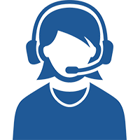 Icon of a person with short hair wearing a headset and microphone.